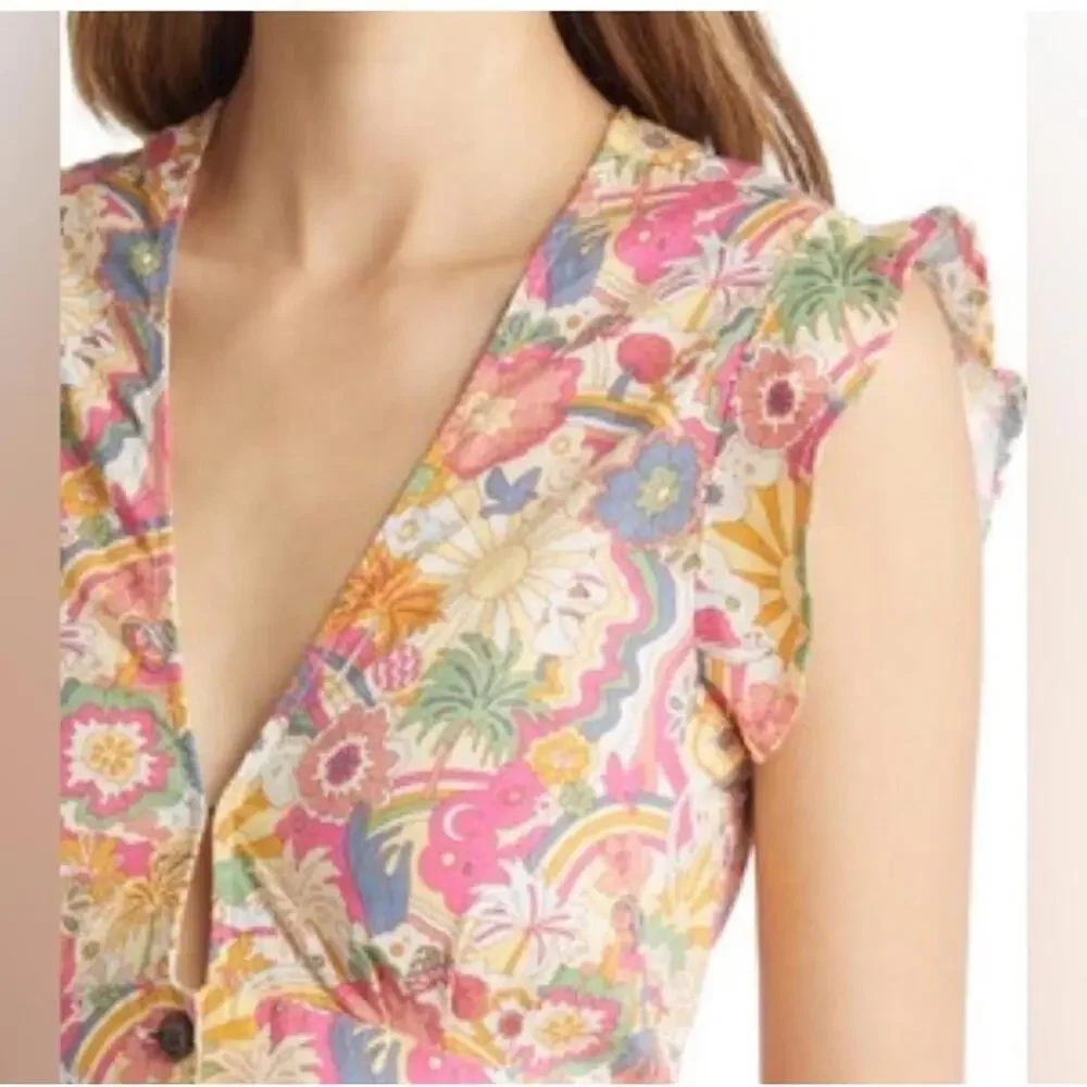 MARINE LAYER- CAMILLA ROMPER-Pastel Groovy Print-Hemp Blend Boho Fairy Sz Med - Picture 2 of 7